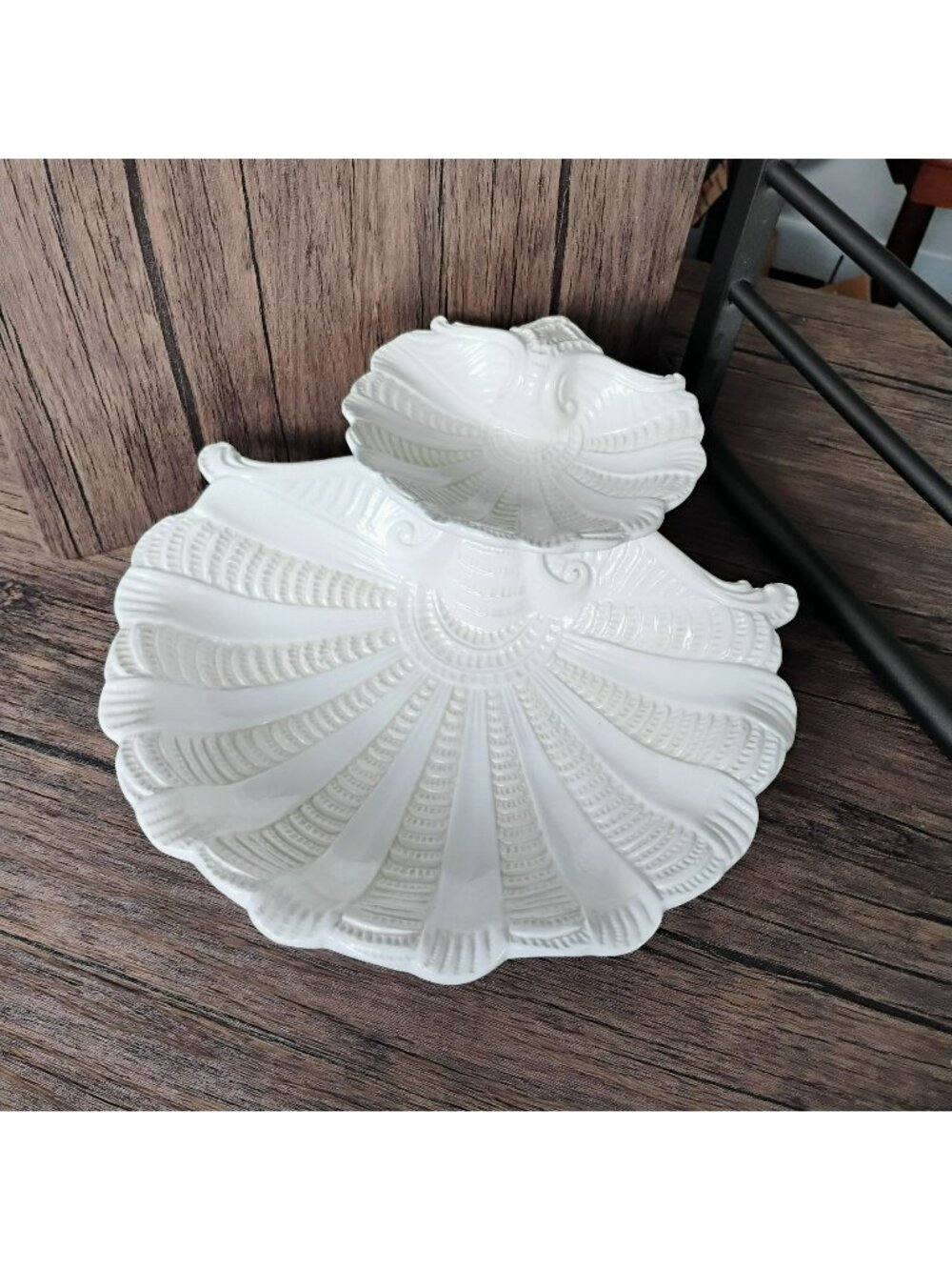 Lenox Butler's Pantry 2-Tier Shell Serving Platter, Vintage White Ceramic Center